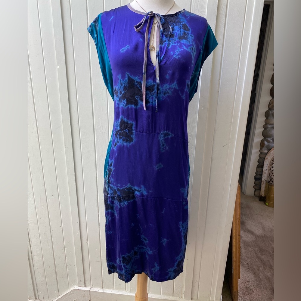 Raquel Allegra Blue and Purple Silk Tie-Dye Dress